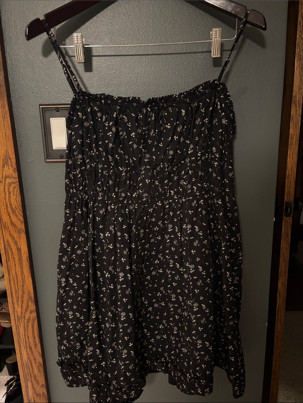 Free People Black Mini Dress with Cream Floral Print
